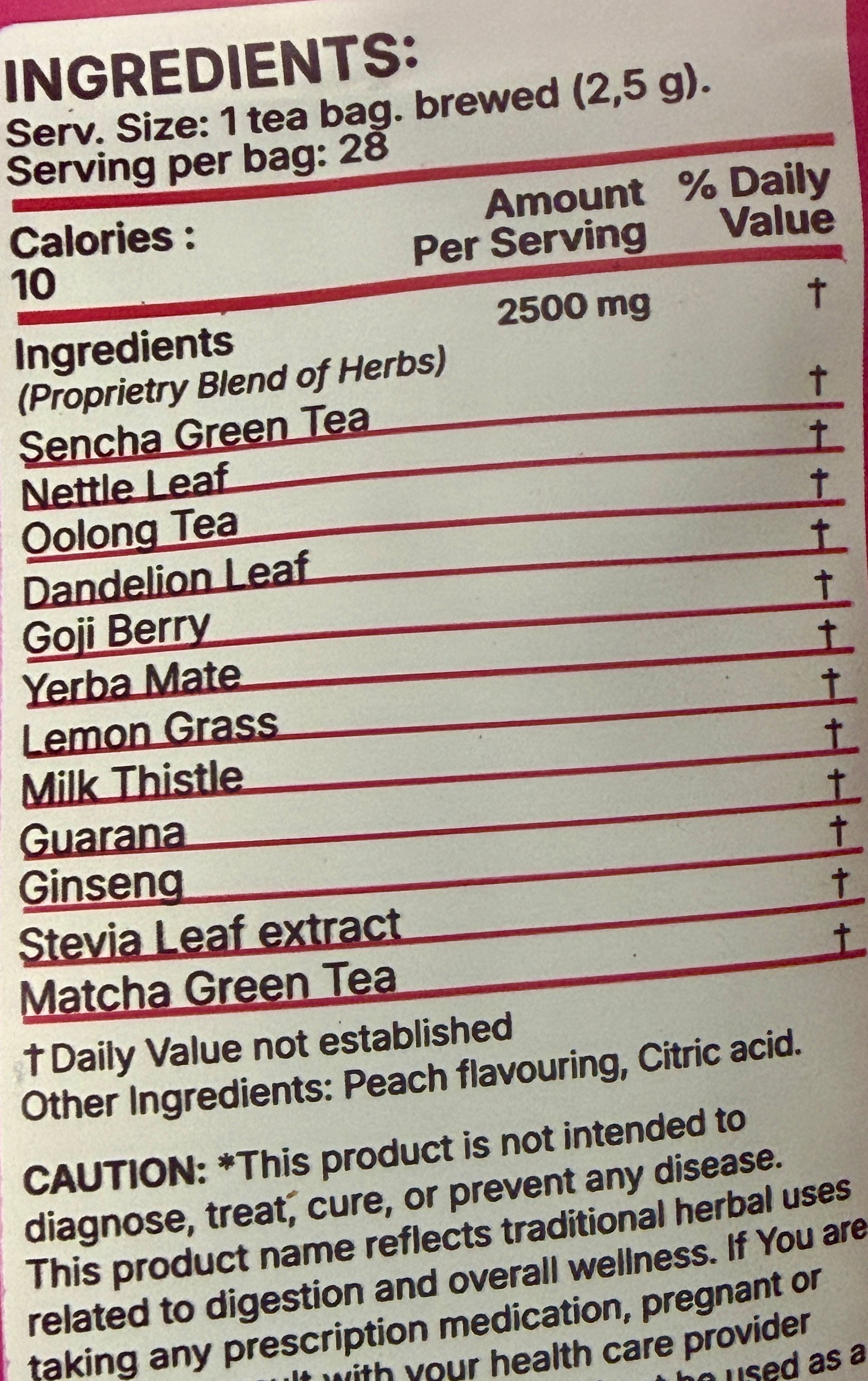 LULUTOX Detox Tea – Peach Flavor | Dandelion & Ginseng | 28 Servings